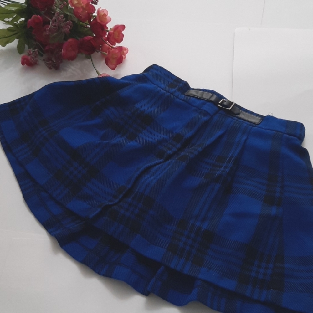 Justice blue plaid skirt with belt design